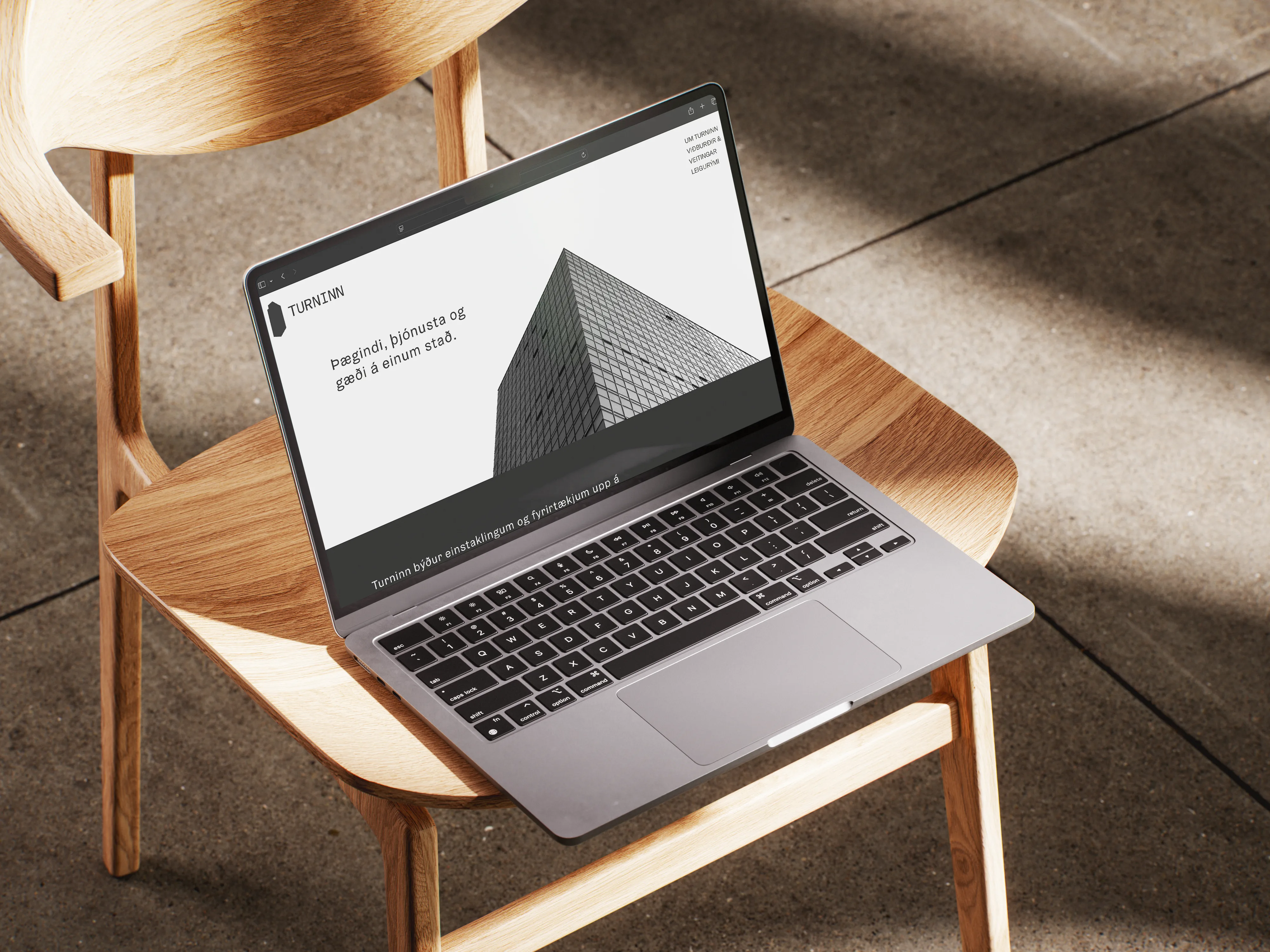 TURNINN — A website for the iconic Turninn building in Kópavogur, with a CMS giving the client full control of the content